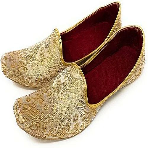 Leather Mens Golden Wedding Jutti Traditional