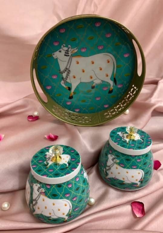 Pichwai Tray Jar Set