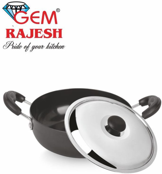 10 Inch Hard Anodised Flat Kadai with Lid