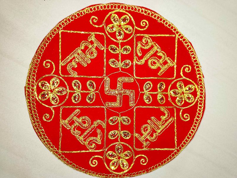 9x9inch Red Velvet Embroidery Pooja Aasan