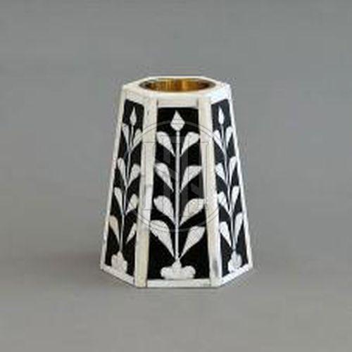 Black and White Floral Bone Inlay Candle Holder