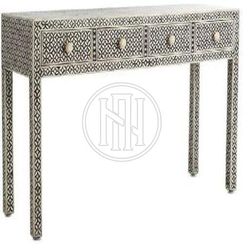 Black and White Geometric Checkerboard Bone Inlay Console Table