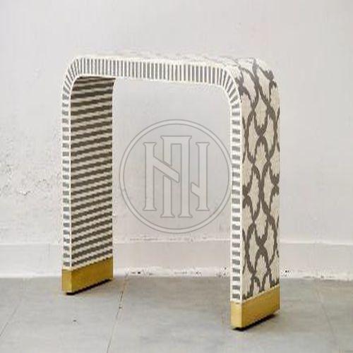 Black and White Geometric Pattern Bone Inlay Console Table with Four Drawers