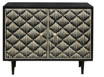 Black and White Geometric Pattern Bone Inlay Cabinet