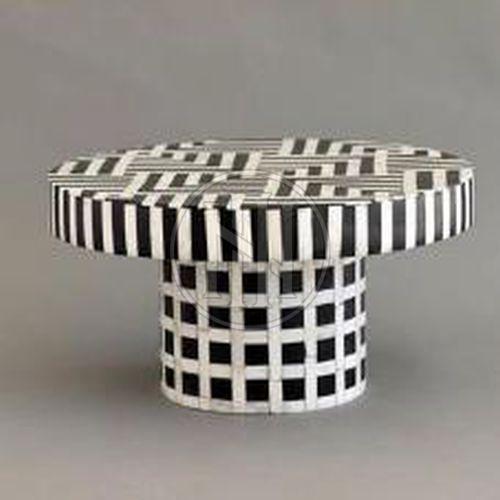 Black and White Geometric Pattern Bone Inlay Cake Stand