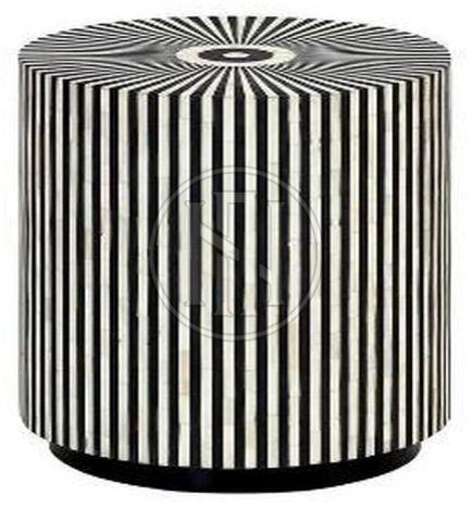 Black and White Striped Cylindrical Bone Inlay Side Table