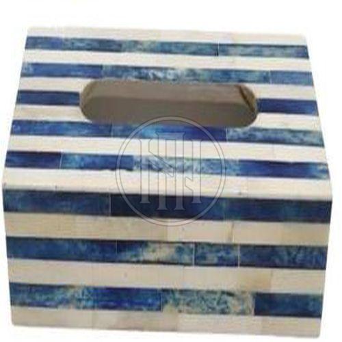 Blue and White Striped Bone Inlay Tissue Box Holder