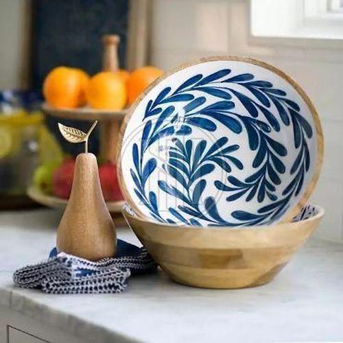 Deep Natural Wood Serving Bowl for Pasta, Fruits