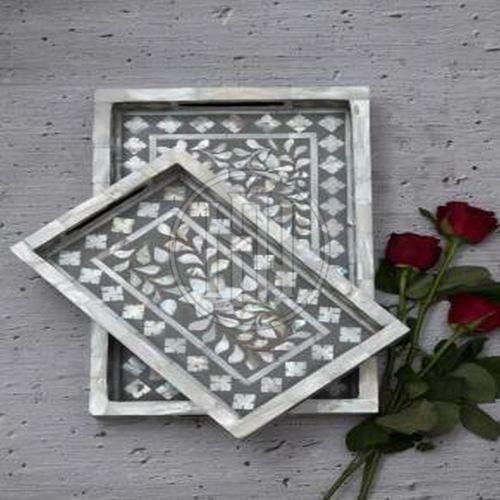 Nested Floral & Geometric Mother OF Pearl Serving Trays