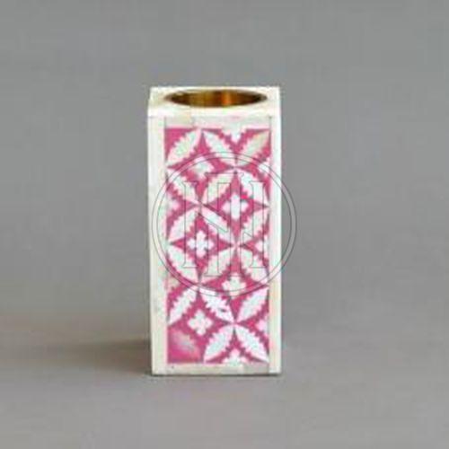 Pink and White Floral Geometric Bone Inlay Candle Holder