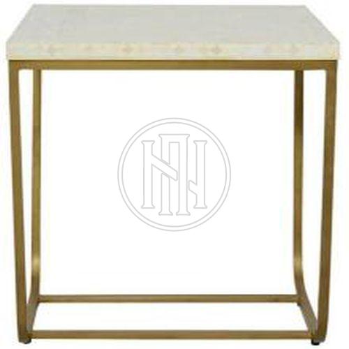 White and Gold Square Bone Inlay End Table