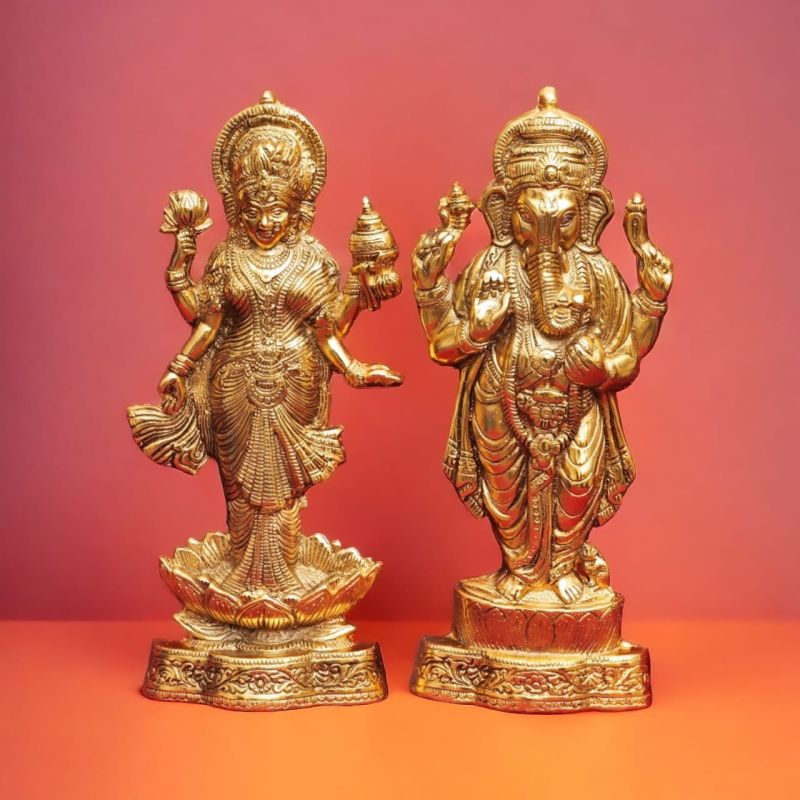 11013 Inch Aluminium Laxmi Ganesh Statue
