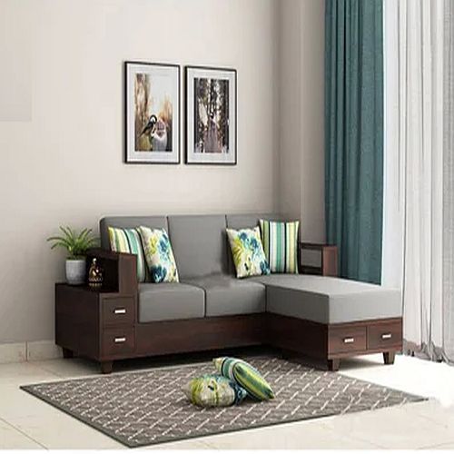 L Shape Wooden Sofa Set, Seat Material : Velvet