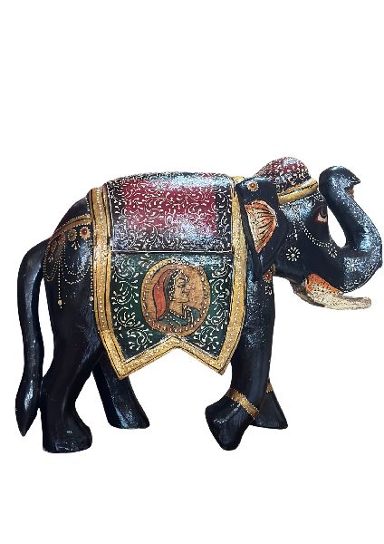 Hand-Painted Wooden Elephant Figurine