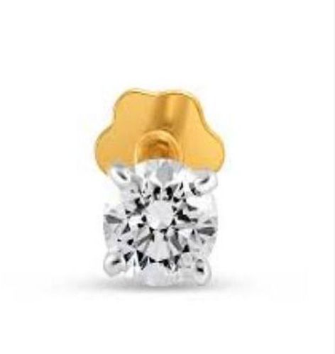 Ladies Yellow Gold Diamond Nose Pin, Color : White