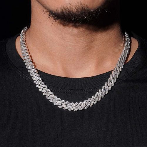 Mens Bling Hip Hop Sterling Silver Cuban Chain