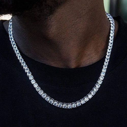 Mens Silver Round Cut Moissanite Tennis Chain