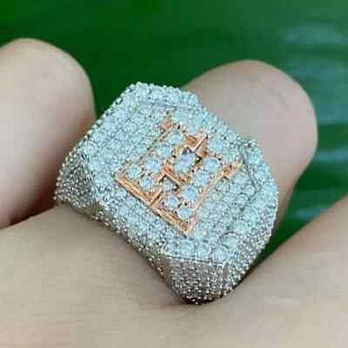 Mens Sterling Silver Moissanite Diamond Ring