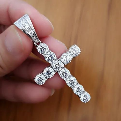 Gold Modern Elegance Diamond Cross Pendant, Color : White