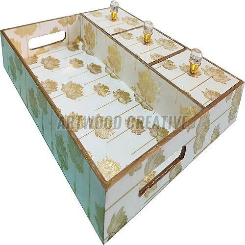 Elegant Wooden Serving Tray with 3 Storage Compartment