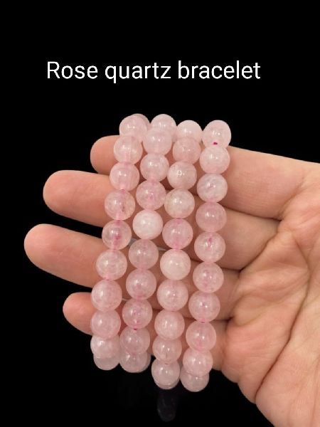 Polished Rose Quartz Bracelet Daily Wear, Brand Name : Tanu Crystal