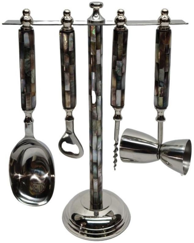 Luxury Black Mother OF Pearl Metal Bar Tool Set with Stand