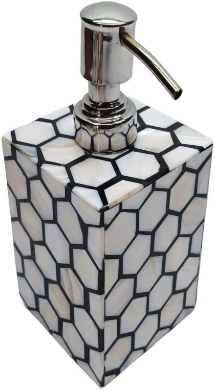 Modern Black Lined Mother OF Pearl Resin Metal Soap Dispenser