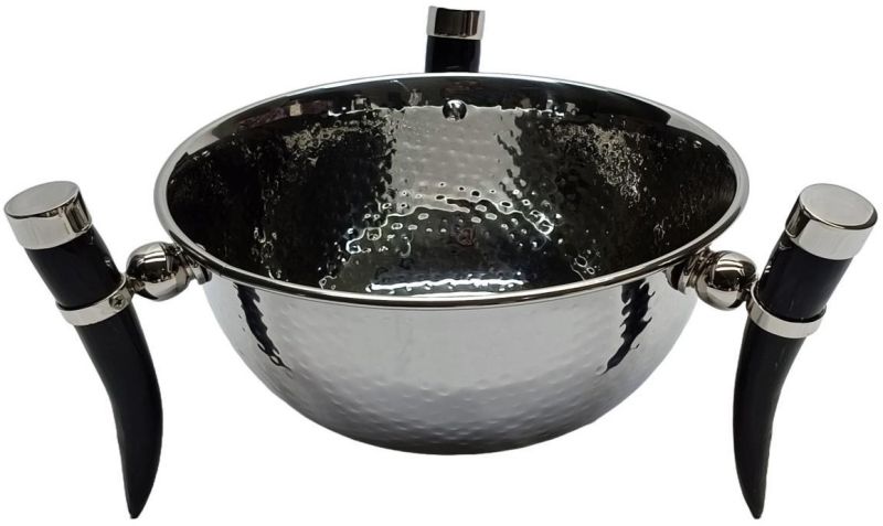 Modern Hammered Stainless Steel Fruit Bowl with Black Horn Feet