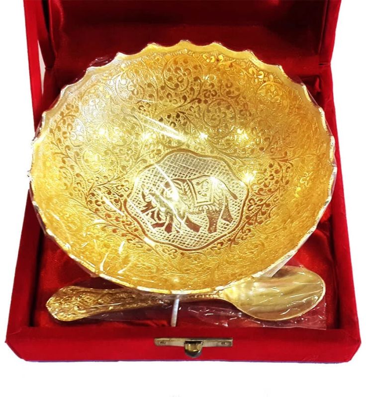 Brass Carved Plate with Spoons