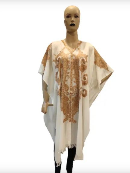 Classic Paisley White Kaftan Golden Embroidered