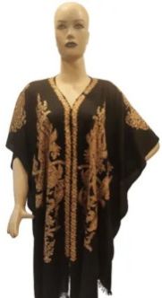 Mustard Black Floor Kaftan Silk Gold Embroidered