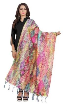 Art Silk Digital Print Katha Work Dupatta