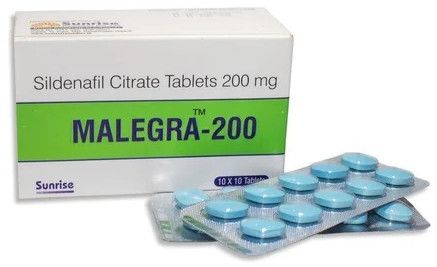 Malegra Sildenafil Citrate Usp 200mg Tablets, Packaging Type : Box