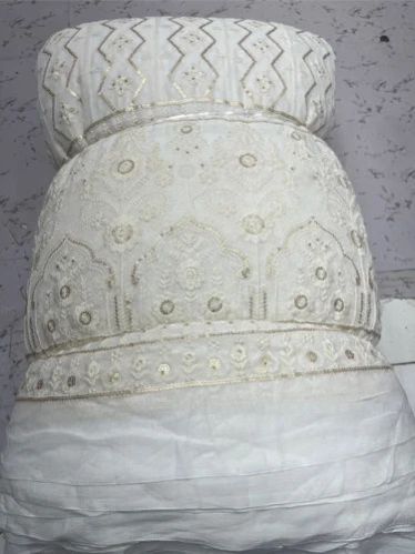 Embroidered White Designer Wedding Lehenga Fabrics