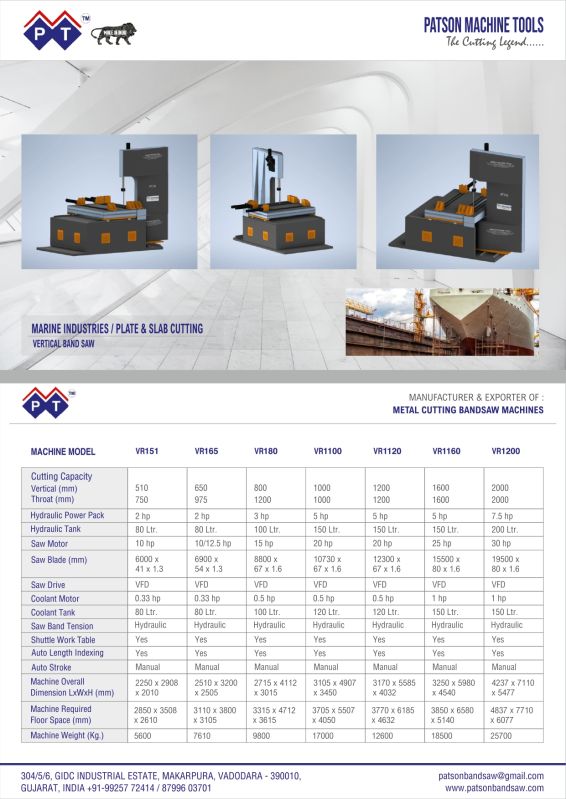 Marine Industries Metal Cutting Band Saw Machine