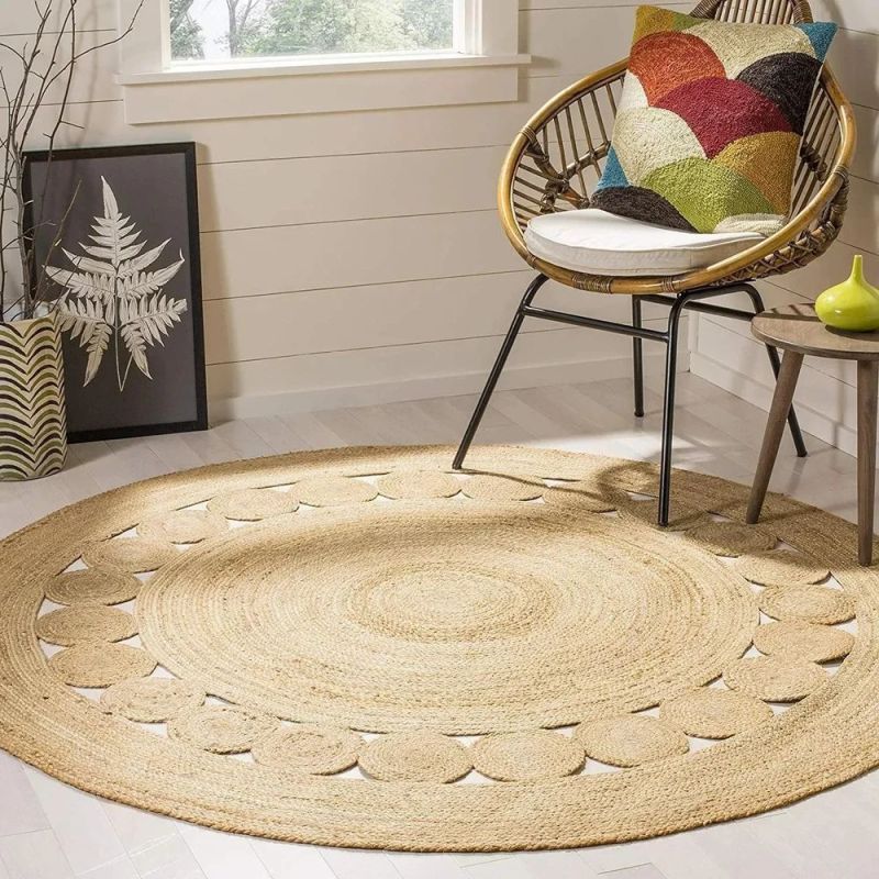 Designer Round Beige Jute Rug
