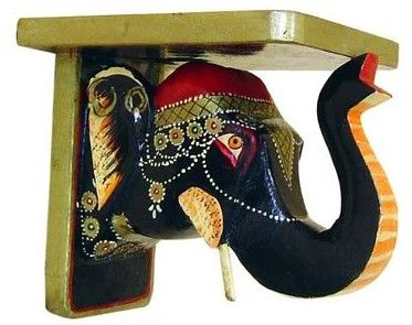 Wooden Wall Elephant Hand Painted Telephone Stand