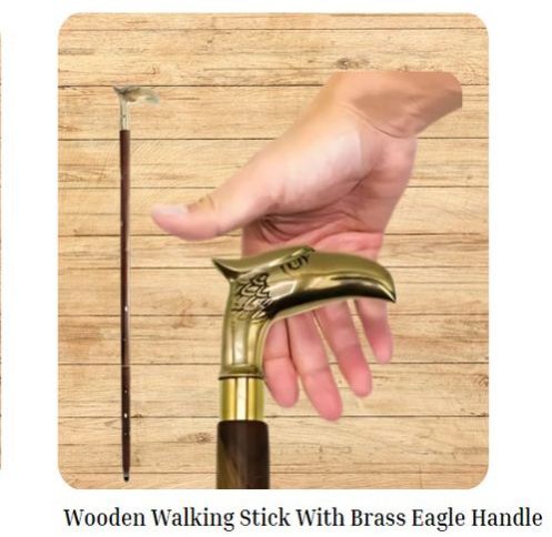 Wooden Eagle Brass Walking Stick