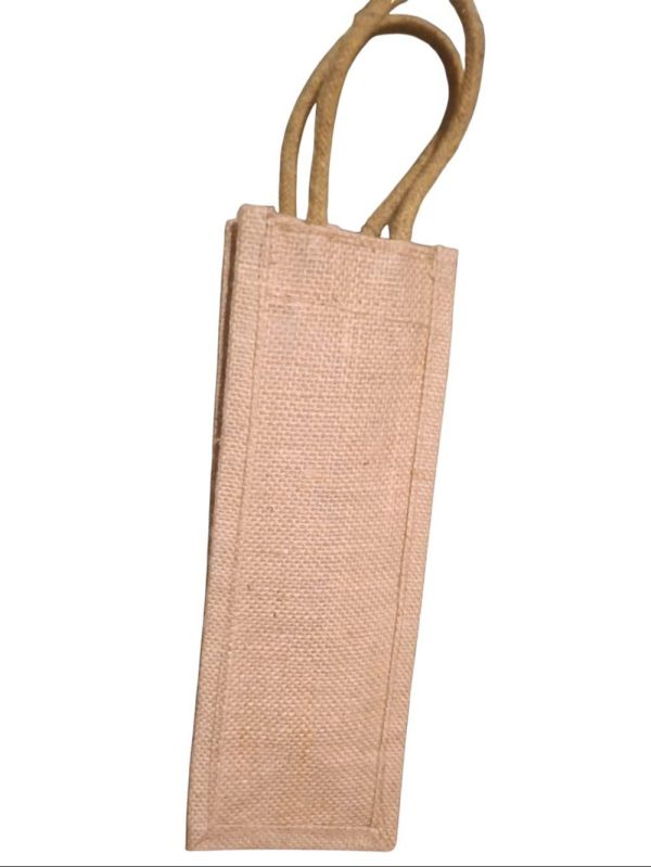 Beige Loop Handle Plain Jute Bottle Bag