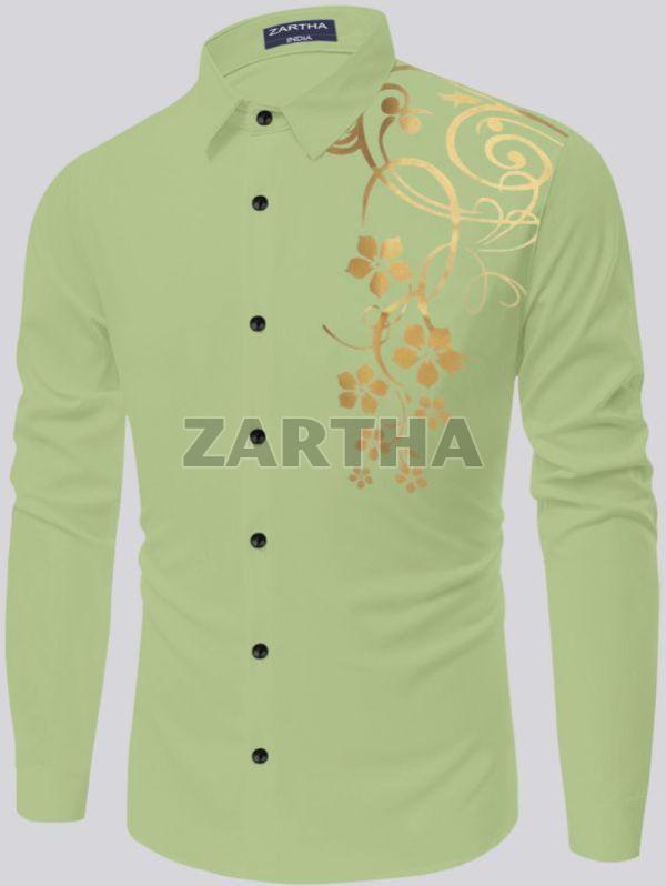Mens Printed Cotton Green Shirt
