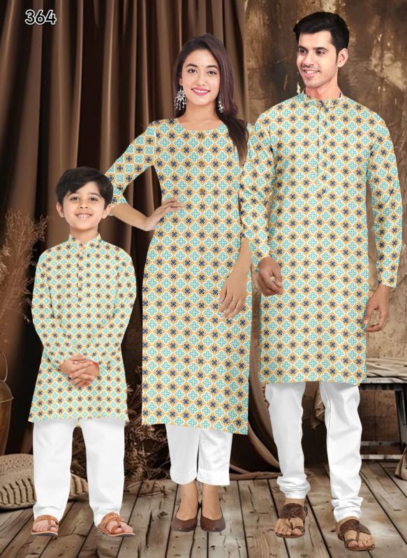 Cotton Printed Multi Color Family Combo Kurta Kurti Set