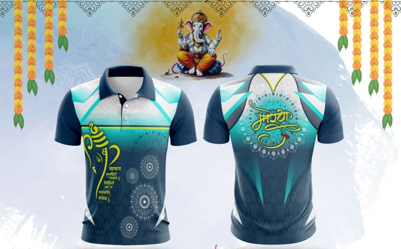 Printed Blue White Dry Fit Ganpati Jersey