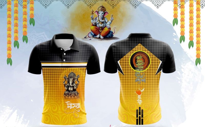 Printed Yellow Black Dry Fit Ganpati Jersey