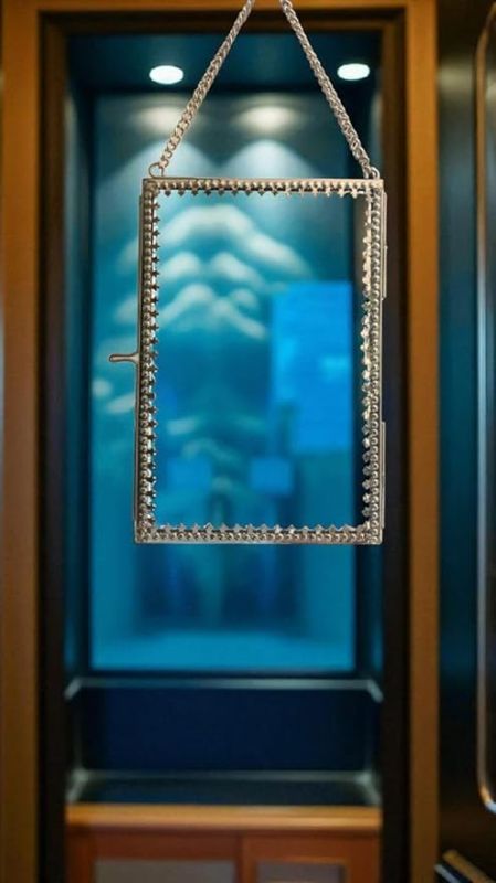 Brass and Glass Portrait Hanging Golden Rectangular Cutwork Picture Frame