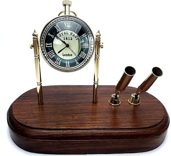 Table Clock with Pen Holder &AMP;AMP; Wooden Base