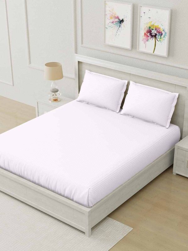 100x108 Inch My Trident White Satin Stripe Cotton Bedsheet