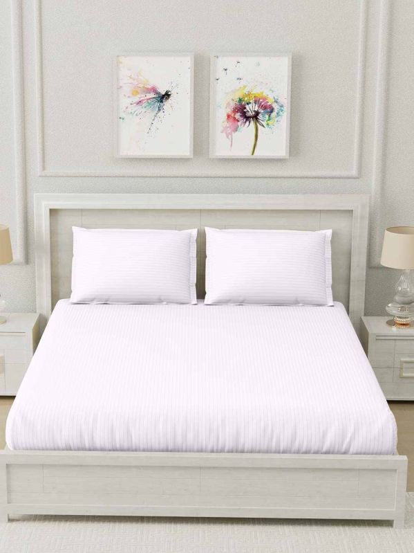 90x100 Inch Tridient White Satin Stripe Cotton Bedsheet