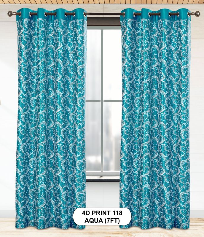 4d Print 118 Aqua Luxurious Light Window Curtains