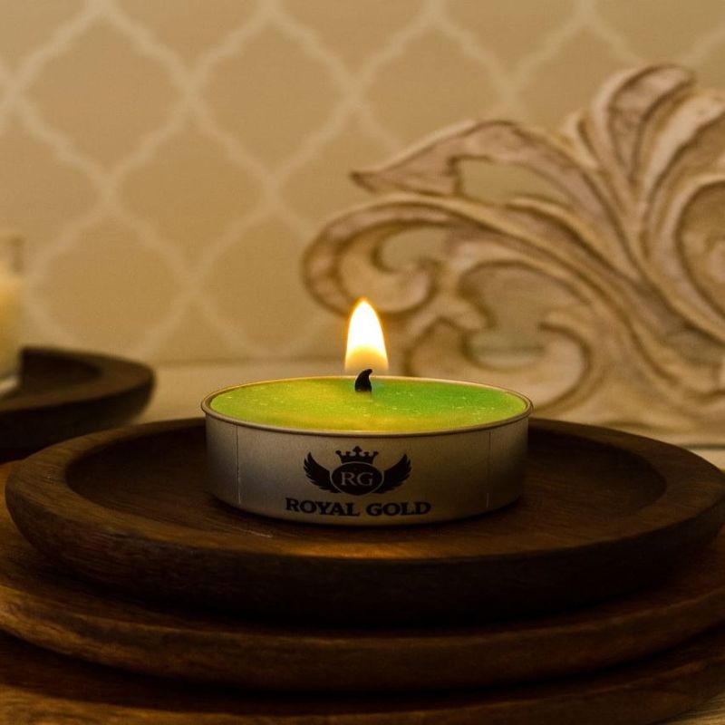 Royal Gold Green Round Aluminium Tin Tea Light Candle