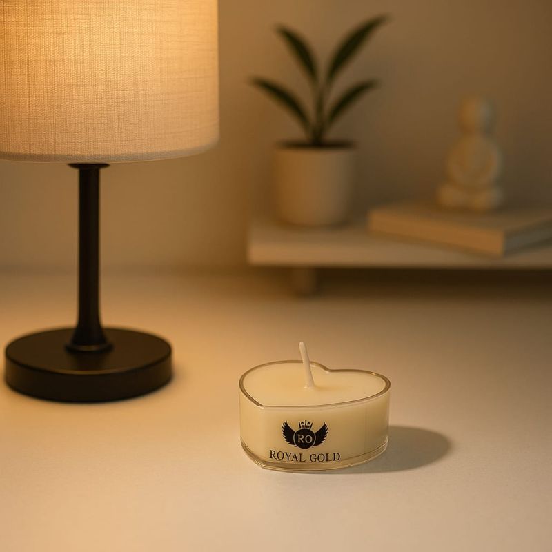 Royal Gold Ivory Heart Soy Wax Tea Light Candle